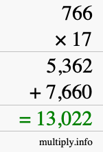 How to calculate 766 times 17 using long multiplication
