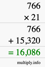 How to calculate 766 times 21 using long multiplication