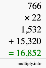 How to calculate 766 times 22 using long multiplication