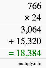How to calculate 766 times 24 using long multiplication