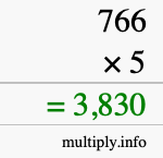 How to calculate 766 times 5 using long multiplication