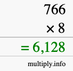 How to calculate 766 times 8 using long multiplication