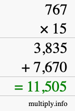 How to calculate 767 times 15 using long multiplication How to calculate 767 times 15 using long multiplication
