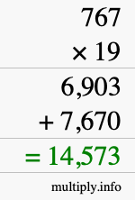 How to calculate 767 times 19 using long multiplication
