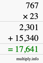 How to calculate 767 times 23 using long multiplication