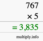 How to calculate 767 times 5 using long multiplication How to calculate 767 times 5 using long multiplication