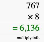 How to calculate 767 times 8 using long multiplication