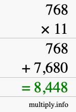 How to calculate 768 times 11 using long multiplication
