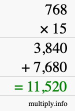 How to calculate 768 times 15 using long multiplication How to calculate 768 times 15 using long multiplication