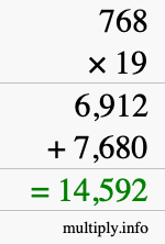 How to calculate 768 times 19 using long multiplication
