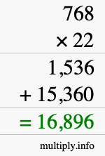 How to calculate 768 times 22 using long multiplication How to calculate 768 times 22 using long multiplication
