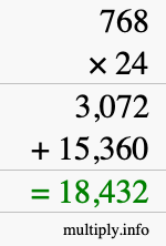 How to calculate 768 times 24 using long multiplication How to calculate 768 times 24 using long multiplication