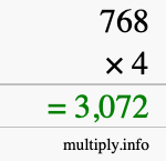 How to calculate 768 times 4 using long multiplication How to calculate 768 times 4 using long multiplication