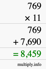 How to calculate 769 times 11 using long multiplication