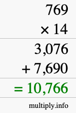 How to calculate 769 times 14 using long multiplication