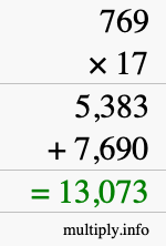 How to calculate 769 times 17 using long multiplication