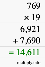 How to calculate 769 times 19 using long multiplication