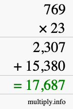 How to calculate 769 times 23 using long multiplication