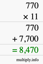 How to calculate 770 times 11 using long multiplication