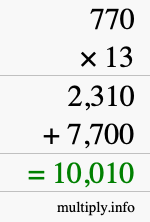 How to calculate 770 times 13 using long multiplication