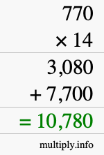 How to calculate 770 times 14 using long multiplication