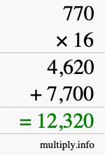 How to calculate 770 times 16 using long multiplication