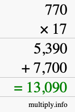 How to calculate 770 times 17 using long multiplication
