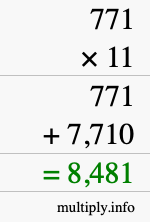 How to calculate 771 times 11 using long multiplication