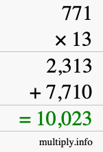 How to calculate 771 times 13 using long multiplication