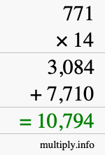 How to calculate 771 times 14 using long multiplication