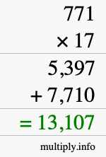 How to calculate 771 times 17 using long multiplication