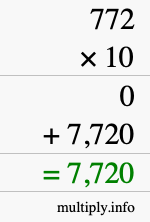 How to calculate 772 times 10 using long multiplication