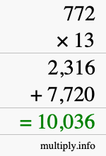 How to calculate 772 times 13 using long multiplication