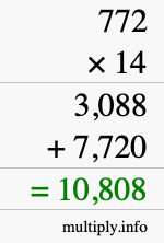 How to calculate 772 times 14 using long multiplication