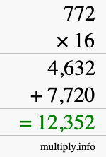 How to calculate 772 times 16 using long multiplication