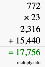 How to calculate 772 times 23 using long multiplication