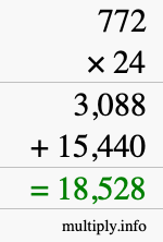 How to calculate 772 times 24 using long multiplication