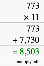 How to calculate 773 times 11 using long multiplication