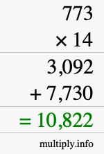 How to calculate 773 times 14 using long multiplication