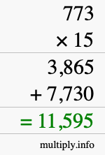 How to calculate 773 times 15 using long multiplication