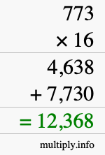 How to calculate 773 times 16 using long multiplication