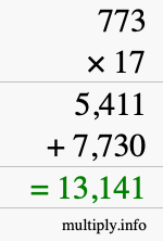 How to calculate 773 times 17 using long multiplication