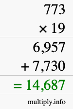 How to calculate 773 times 19 using long multiplication