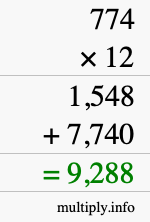 How to calculate 774 times 12 using long multiplication How to calculate 774 times 12 using long multiplication
