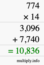 How to calculate 774 times 14 using long multiplication
