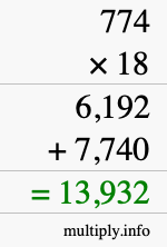 How to calculate 774 times 18 using long multiplication How to calculate 774 times 18 using long multiplication