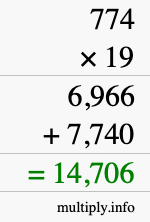 How to calculate 774 times 19 using long multiplication