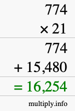 How to calculate 774 times 21 using long multiplication