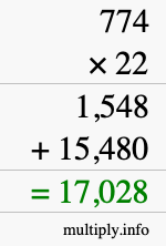 How to calculate 774 times 22 using long multiplication How to calculate 774 times 22 using long multiplication