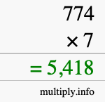 How to calculate 774 times 7 using long multiplication